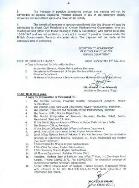 Notification of Increase Pension 2017 KPK Government