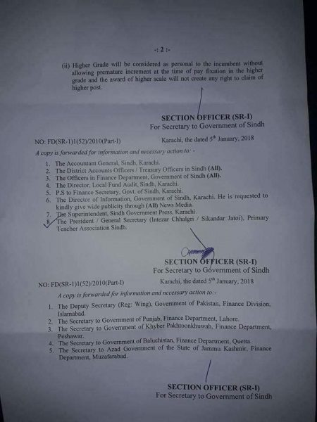 Notification of Grant BPS-16 Primary School Teachers Sindh Government