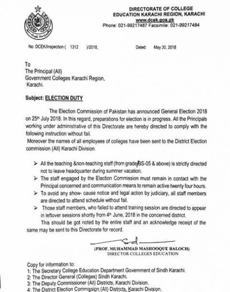 Notification Of Election Duty 2018