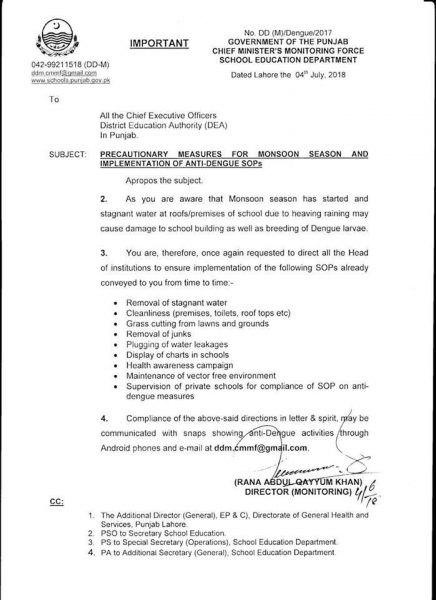 Notification of Precautionary Measures Monsoon Season