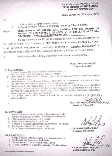 Notification of Disbursement Salary & Pension August 2018 Punjab in ...