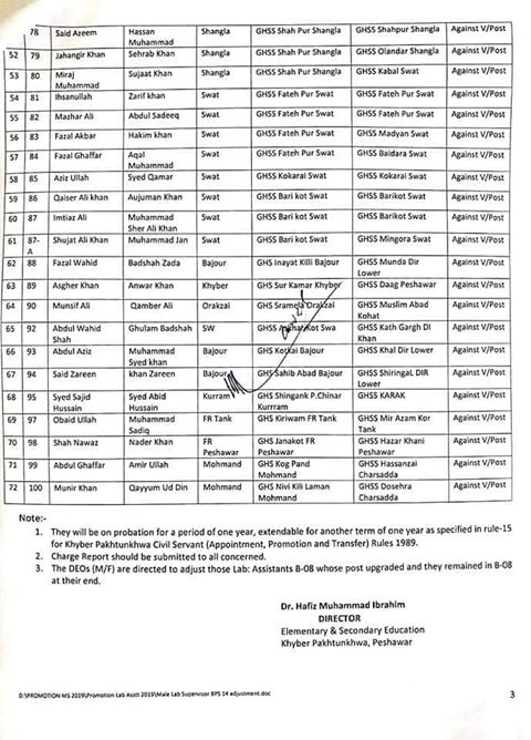 Notification of Promotion of Lab Assistants Khyber Pakhtunkhwa