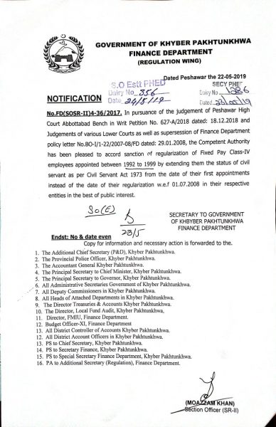 Fixed Pay Class IV Employees Regularization Notification – KPK