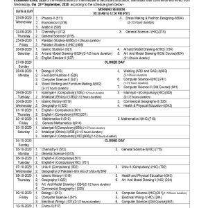 Date Sheet FBISE SSC Annual Exam 2021(IX & X Class) - Galaxy World