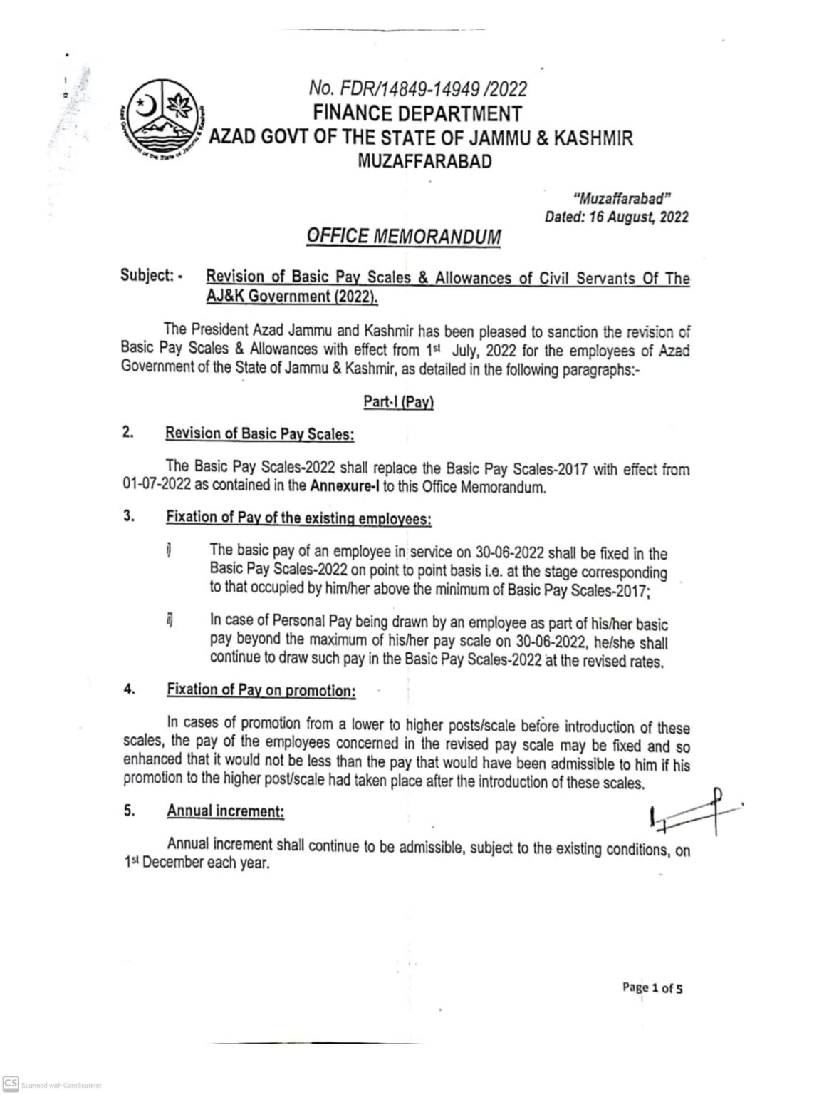 Notification Revised Basic Pay Scales 2022 AJK • Galaxy World