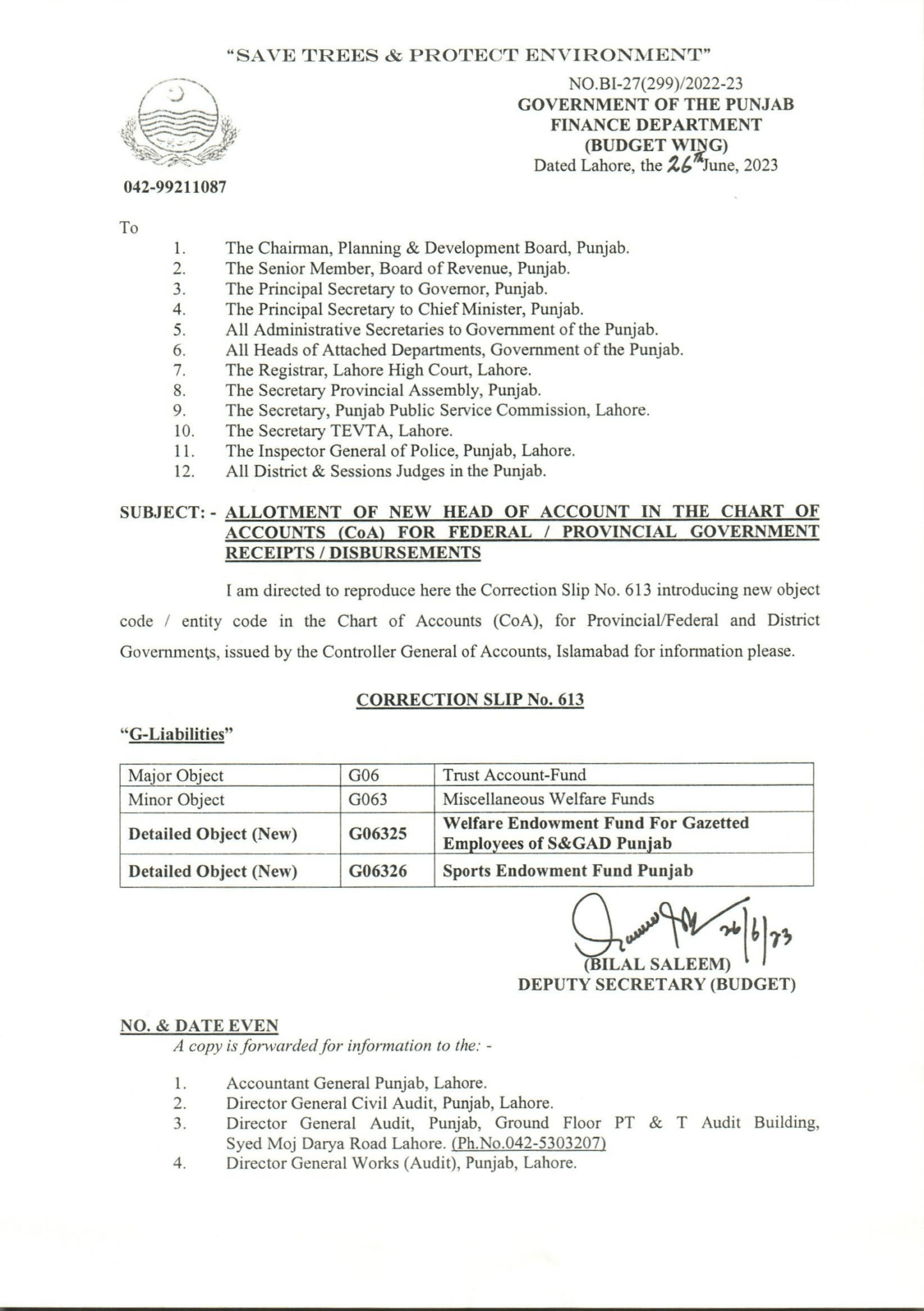 Allotment of New Head of Accounts in the Chart of Accounts