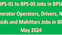 Generator Operators, Drivers, Naib Qasids and Mahittars Jobs in BPSC May 2024