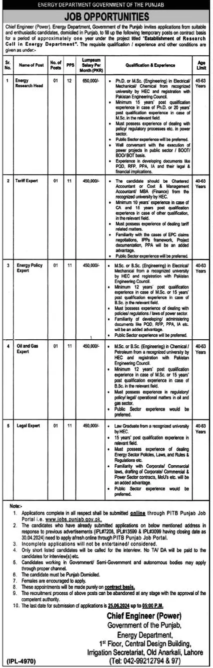 Punjab Govt Vacancies in Energy Department 2024