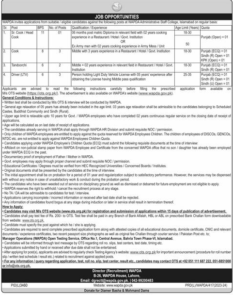 The latest WAPDA Vacancies 2024 through OTS