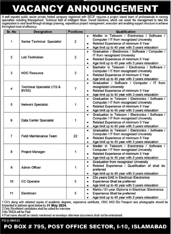 Vacancies in Public Sector Private Limited Company 2024