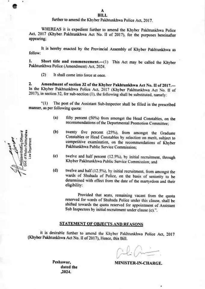 Notification KP Police (Amendment) Act 2024 (Change in Quota)
