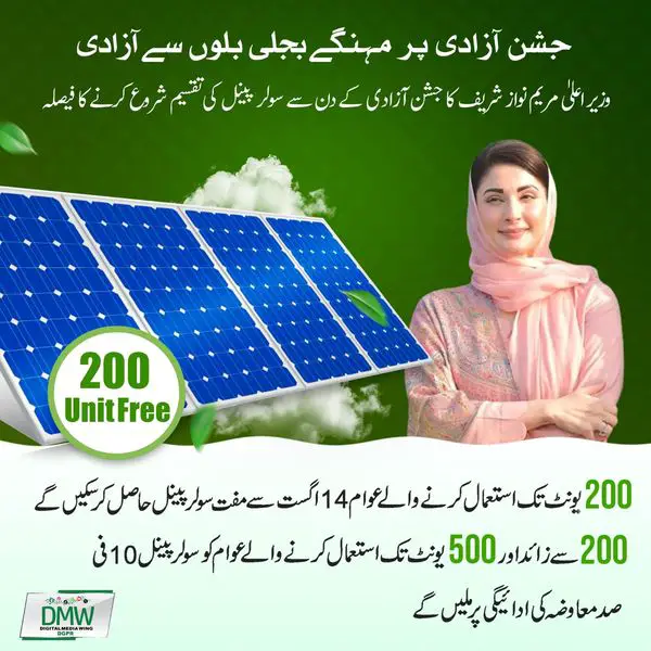 Punjab Government Solar Panel Distribution upto 500 Units Users on 14th August 2024