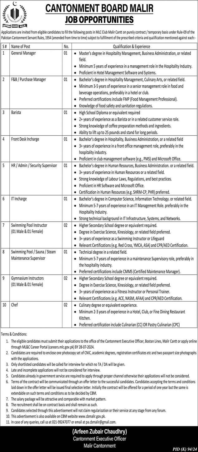 The Latest Vacancies in CB Malir 2024