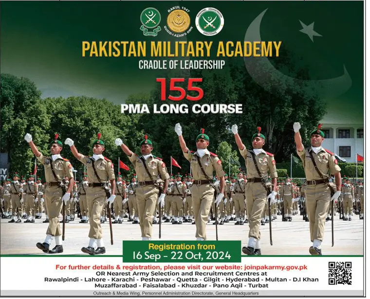 Registration Pakistan Military Academy 155 PMA Long Course 2024 