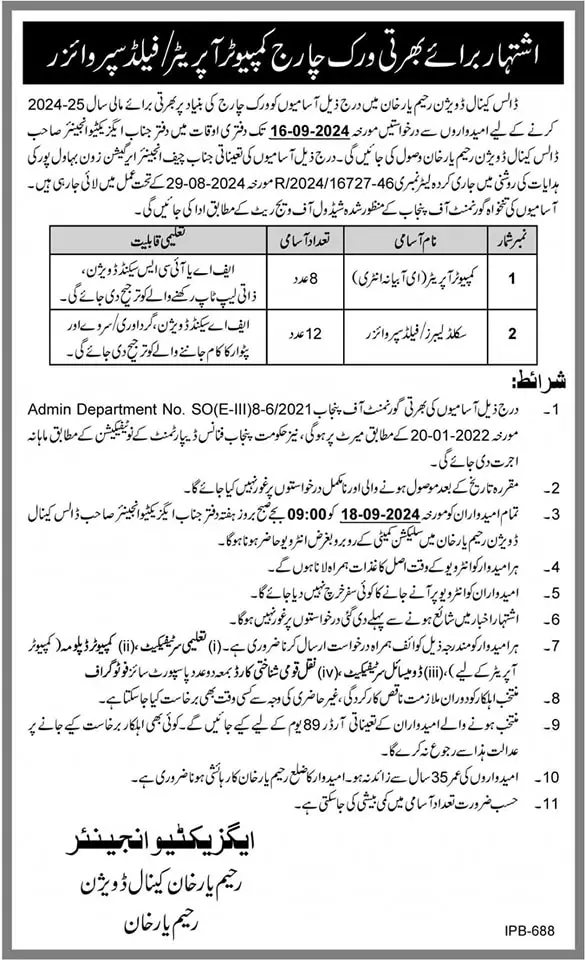 Jobs for Work Charge Computer Operator Filed Supervisor 2024