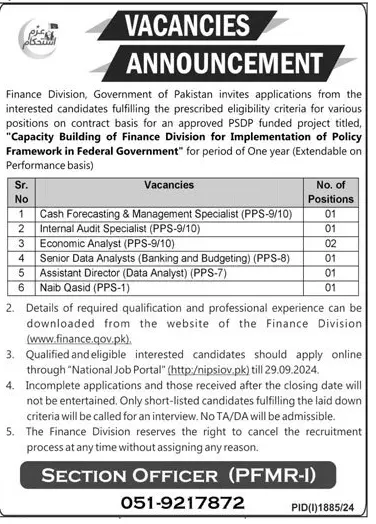 Finance Division Government Jobs 2024 Pakistan (PPS-01 to PPS-10)