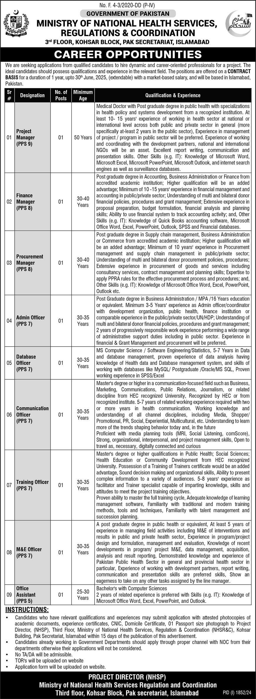 The latest Government Jobs in Islamabad 2024