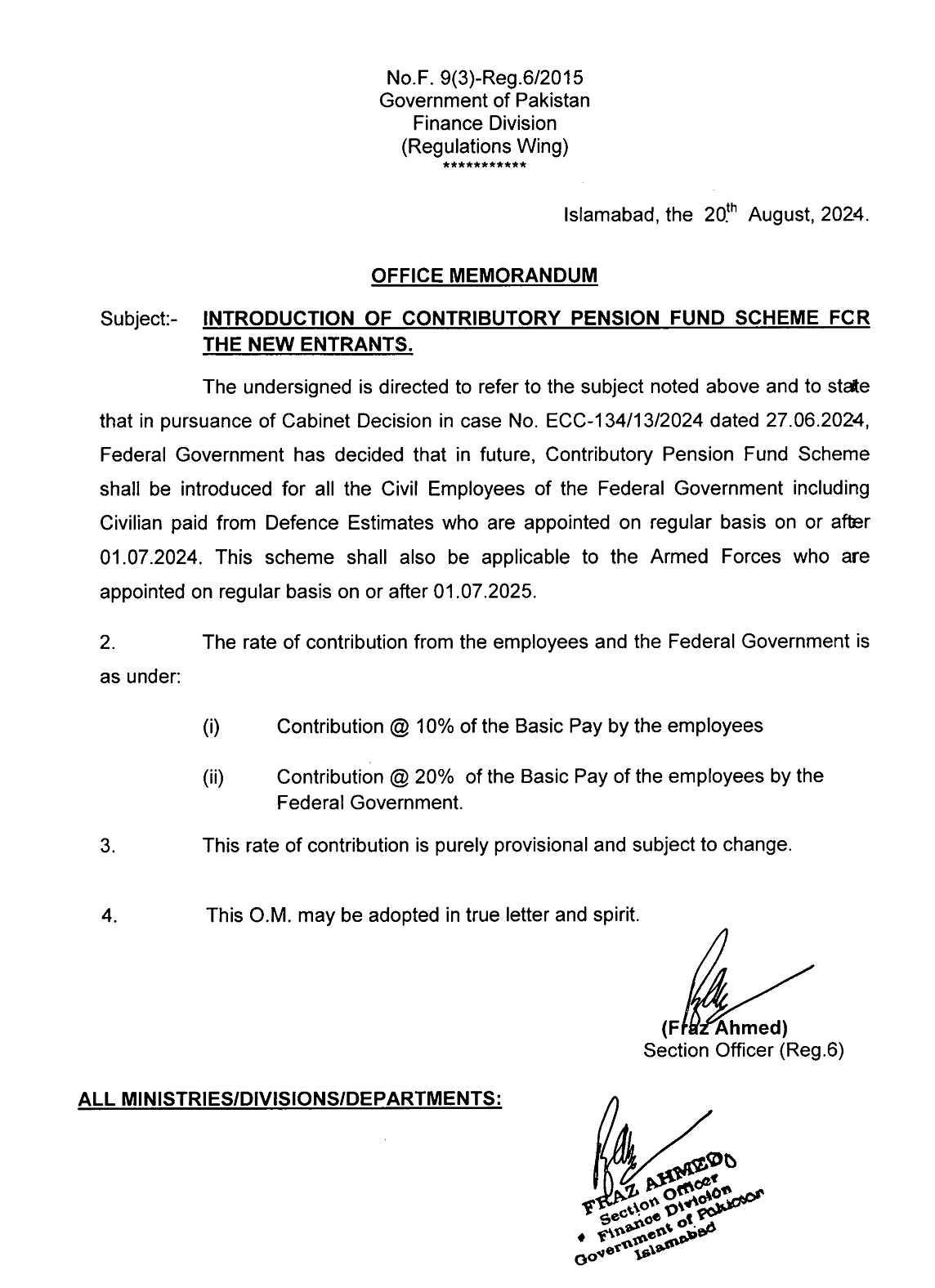 Notification Contributory Pension Fund Scheme (CPFS) 2024 Federal for New Entrants Govt Employees