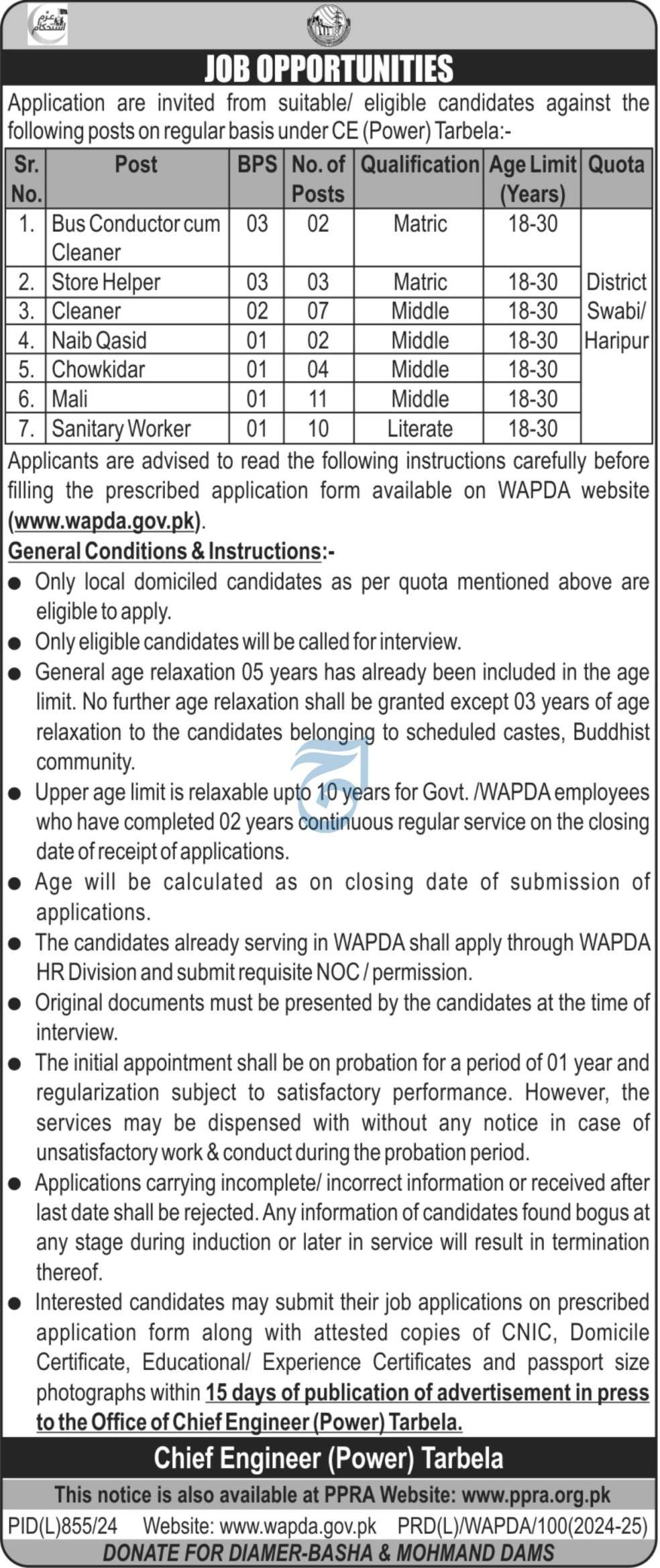 Regular Jobs in WAPDA September 2024