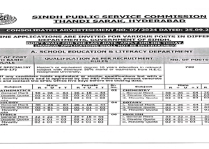 Sindh Public Service Commission (SPSC) Jobs Ad No. 07/2024 (Teaching and Others)