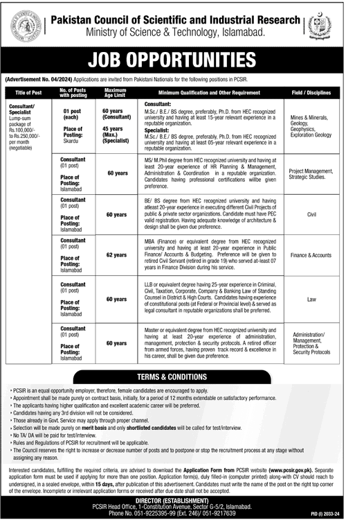 The Latest Jobs in PCSIR Sep 2024