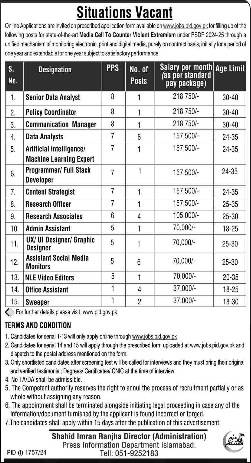 The Latest PID Islamabad Jobs 2024