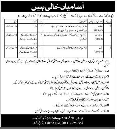 BPS-01 to BPS-13 Govt Vacancies 2024