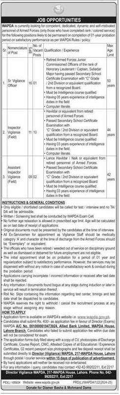 BPS-09 to BPS-16 WAPDA Vacancies 2024