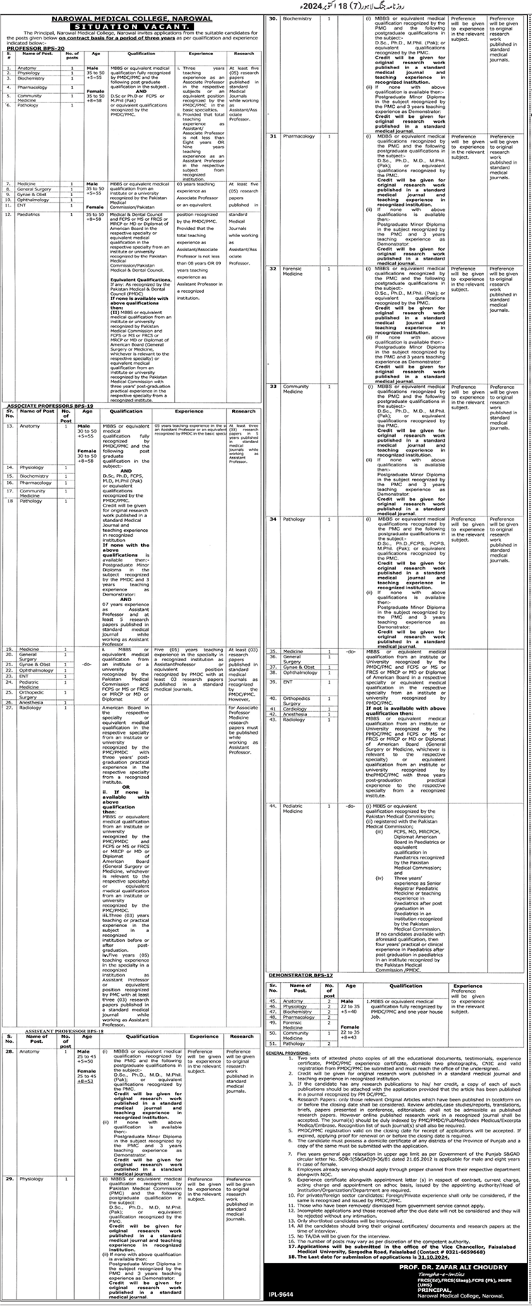 BPS-17 to BPS-20 Contractual Vacancies in NMC 2024