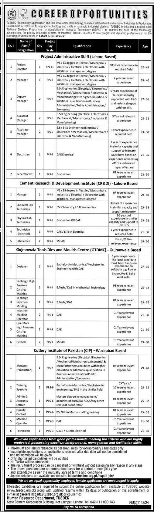 PPS-03 to PPS-11 Vacancies in TUSDEC 2024