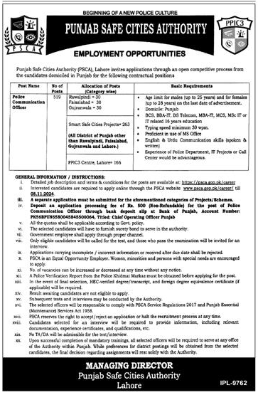 PSCA Contractual Vacancies Oct 2024