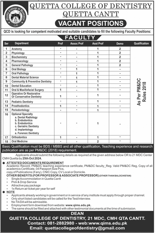 Teaching Vacancies in QCD 2024