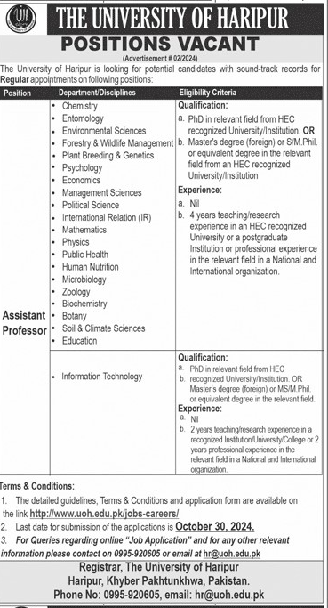 Regular Teaching Vacancies in UoH 2024