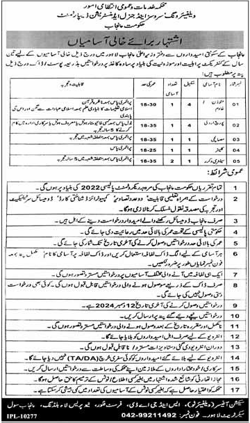 Contractual Vacancies in S&GAD Punjab 2024