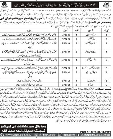 Jobs in DHQ Teaching Hospital Department of Health Balochistan