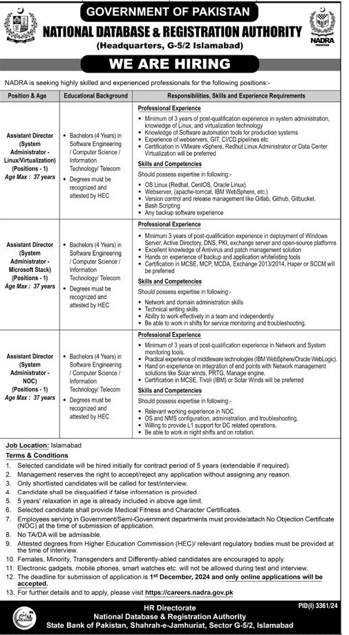 New jobs in Islamabad NADRA Nov 2024