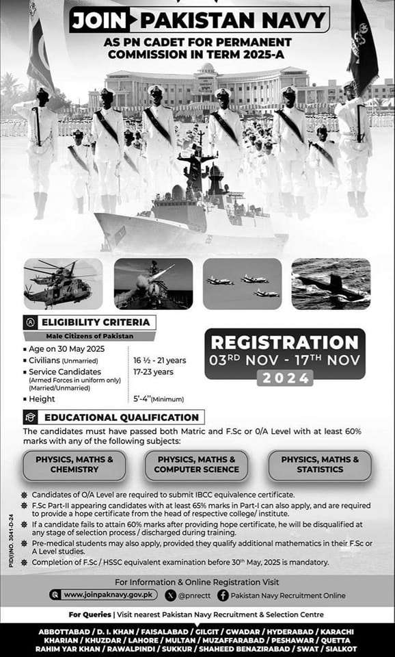 Online Registration Join Pakistan Navy as PN Cadet in Terms 2025-A