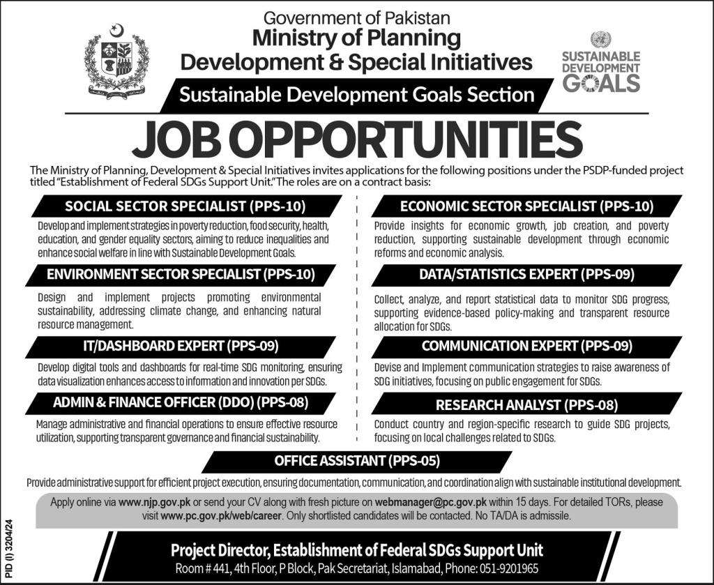 PPS-05 to PPS-10 Vacancies in Ministry of Planning D&SI SDGS