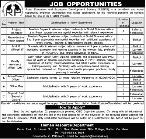 REEDS Non-Government Vacancies 2024