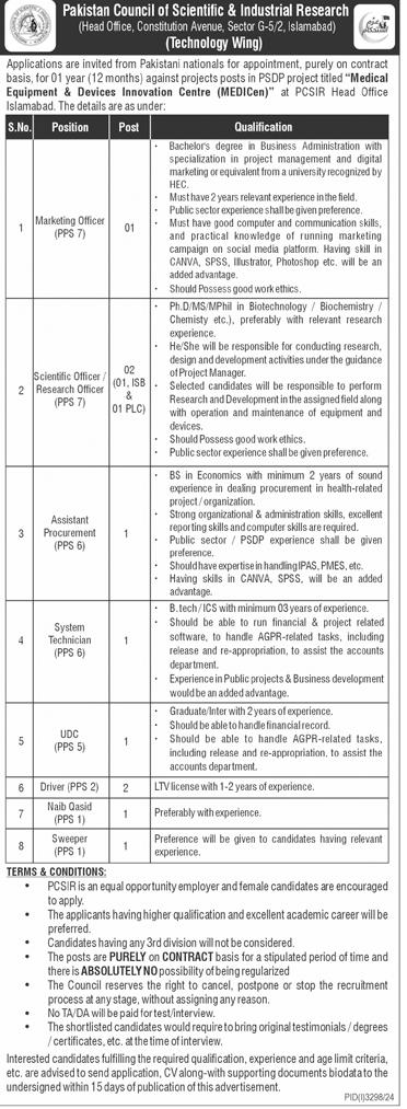 The Latest Job Vacancies in PCSIR 2024