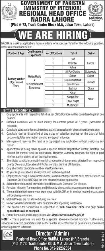 The Latest NADRA Vacancies Nov 2024