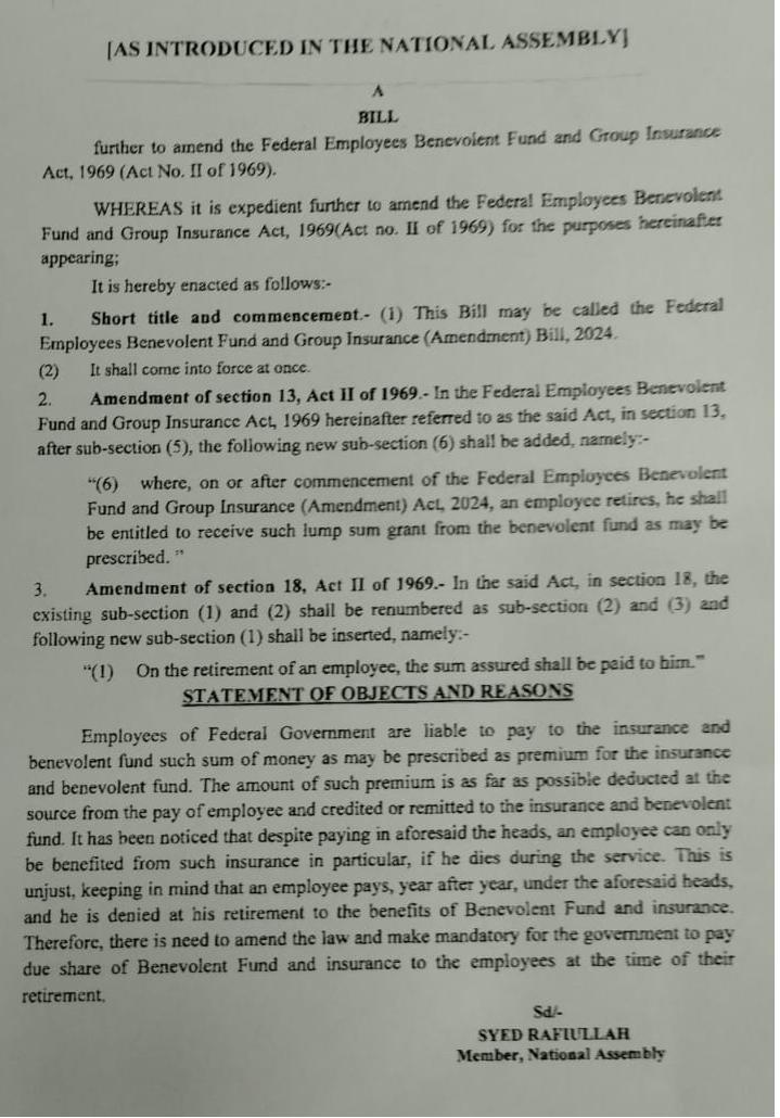 Bill Regarding FG Employees Group Insurance and Benevolent Fund 2024