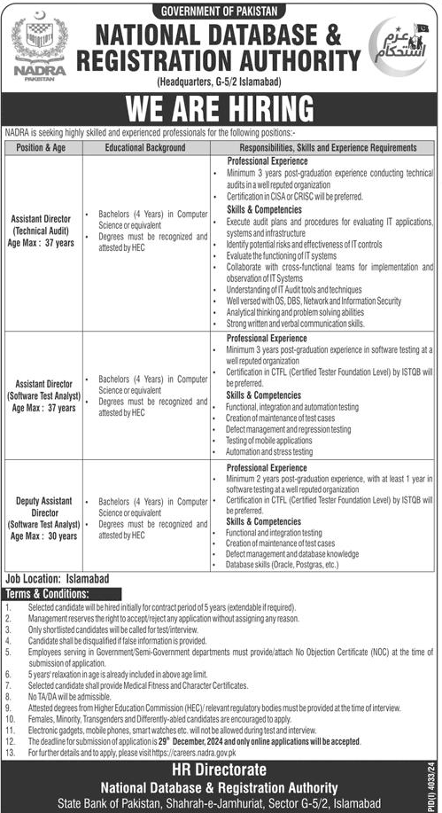 Jobs in Islamabad in NADRA Dec 2024