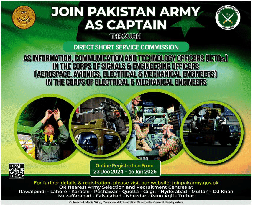 Join Pak Army as Captain 2024-25 in Corps of Signals and Engineering Officers