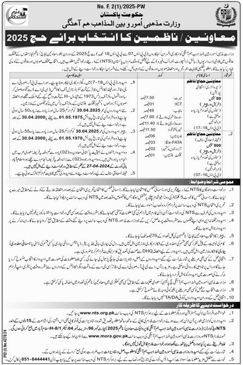 Moavineen-e-Hajj 2025 Applications from government employees