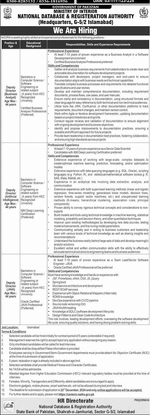 The Latest NADRA Jobs December 2024 