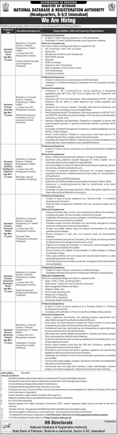 The Latest NADRA Vacancies December 2024 