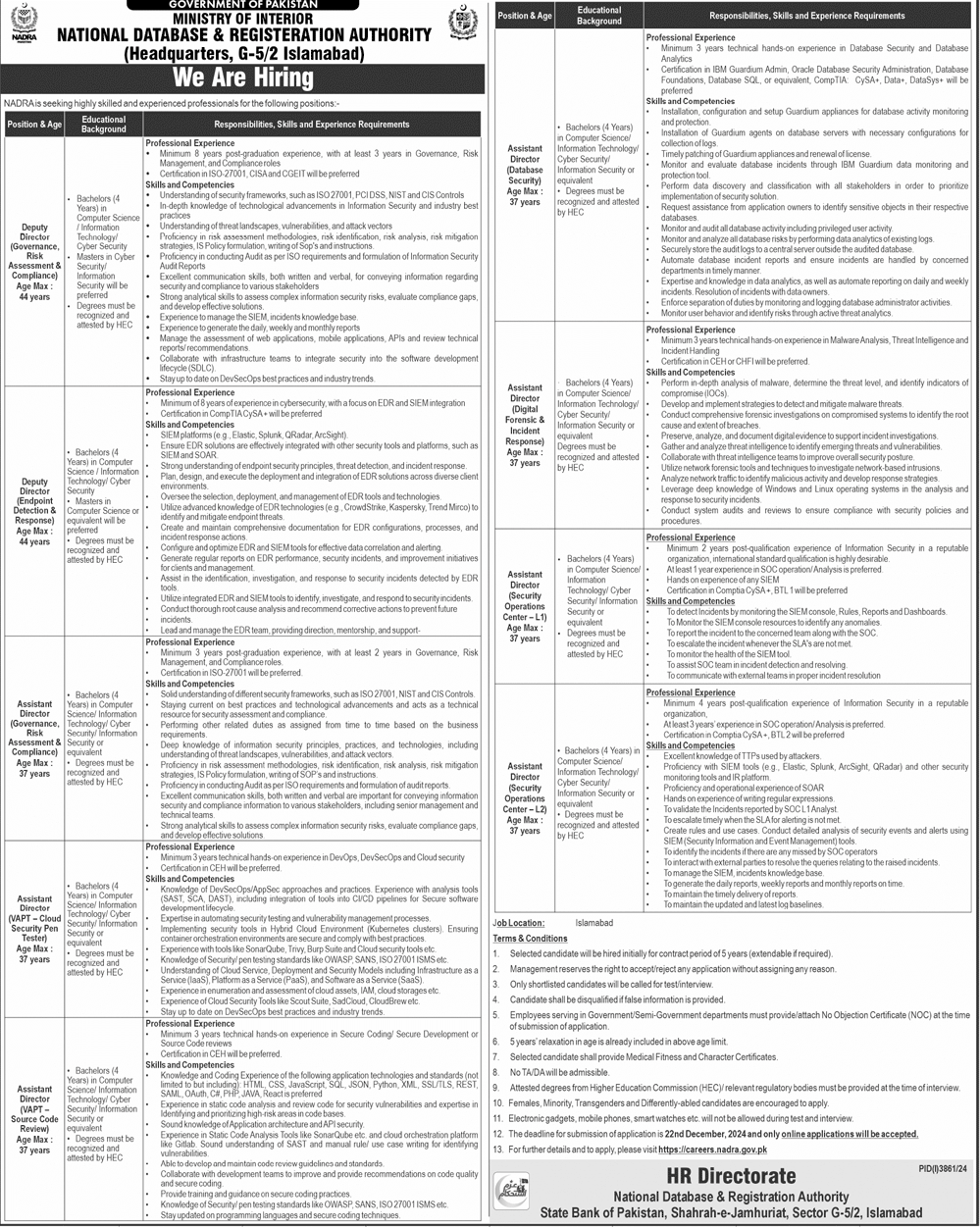 New NADRA Vacancies Dec 2024