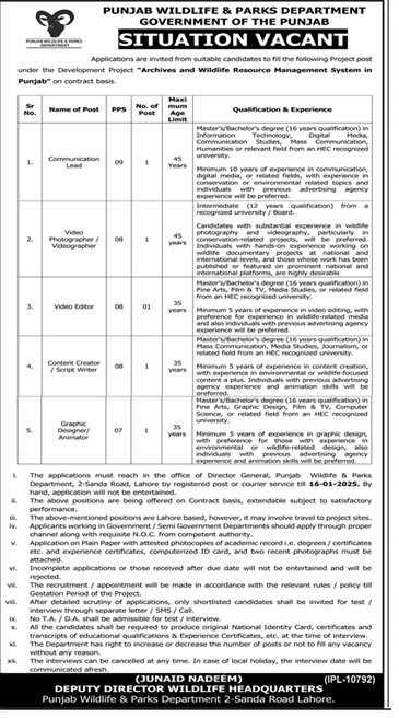 PPS-07 to PPS-09 Vacancies on Contract Basis in Punjab 2025