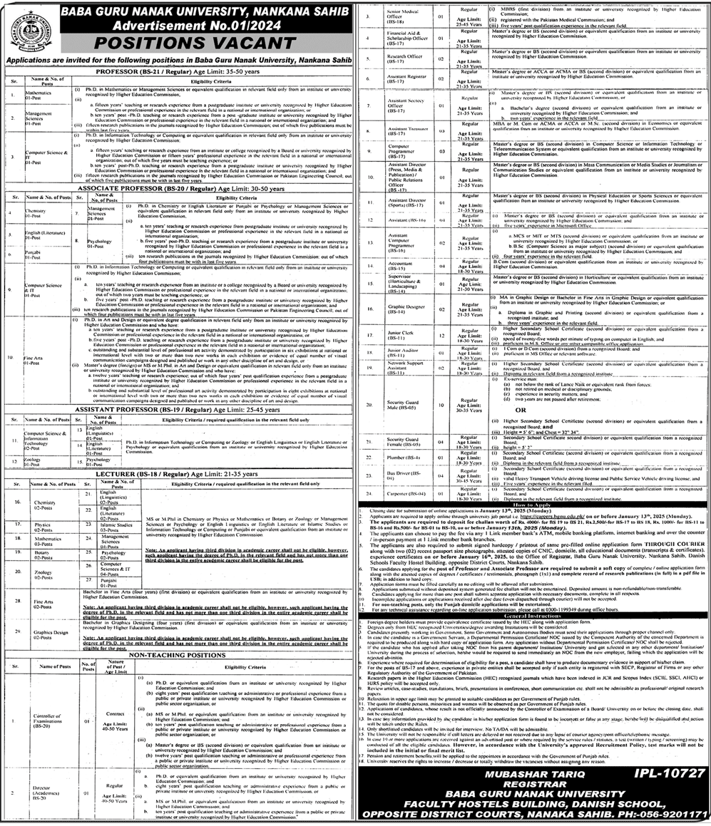 Teaching and NTS Vacancies in BGN University 2025